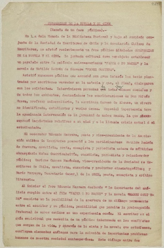 Conjunción de la novela y el cine  [manuscrito]