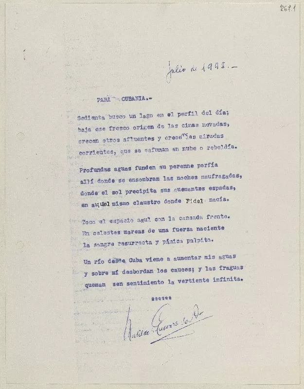 Para Cubania  [manuscrito] Matilde Ladrón de Guevara.