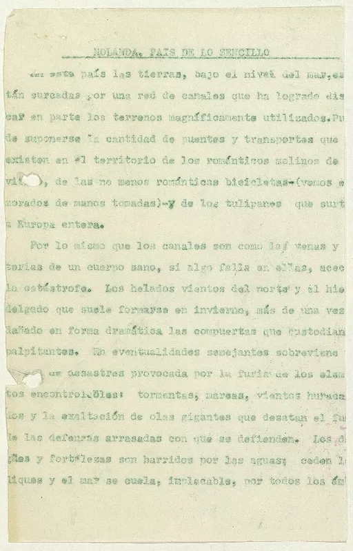 Holanda, país de lo sencillo  [manuscrito] Matilde Ladrón de Guevara.