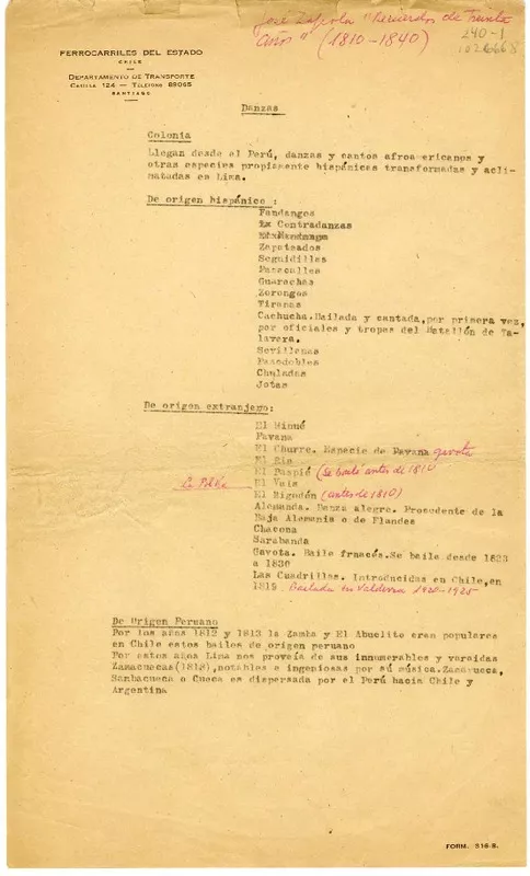 Danzas  [manuscrito] Oreste Plath.
