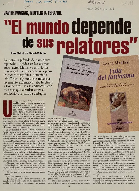 "El mundo depende de sus relatores"  [artículo] Marcelo Maturana.