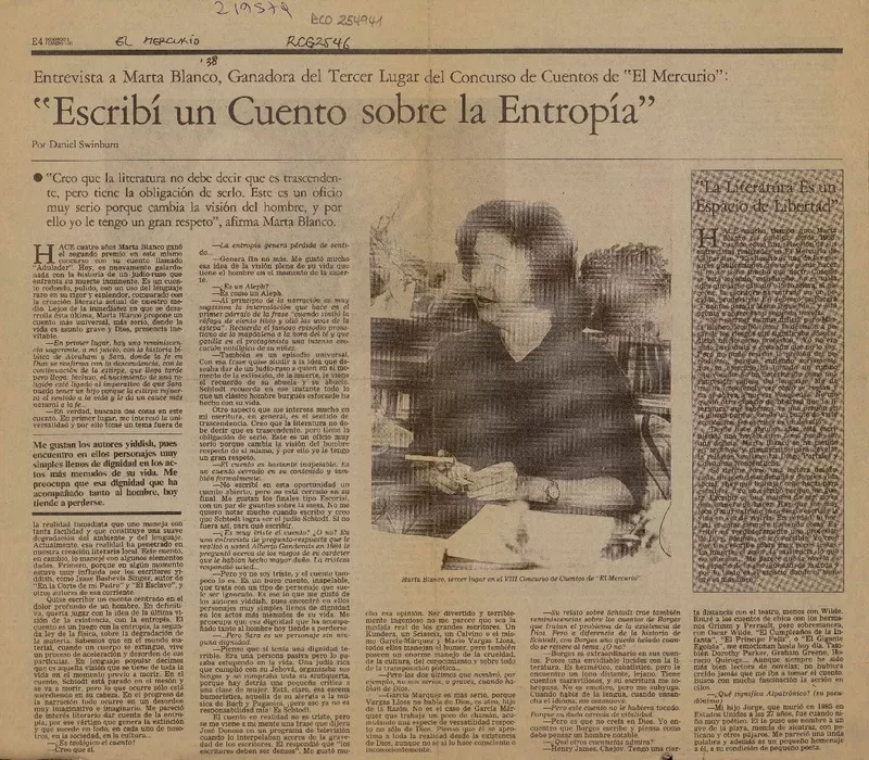 "Escribí un cuento sobre la entropía"  [artículo] Daniel Swinburn.
