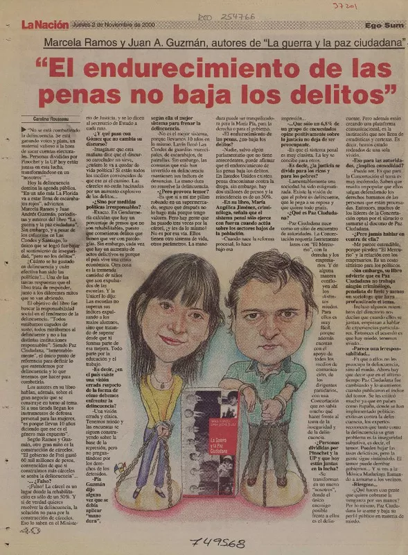 "El endurecimiento de las penas no baja los delitos" [entrevista] [artículo] : Carolina Rousseau.