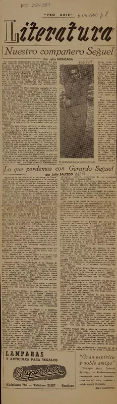 Nuestro compañero Seguel  [artículo] Julio Moncada.