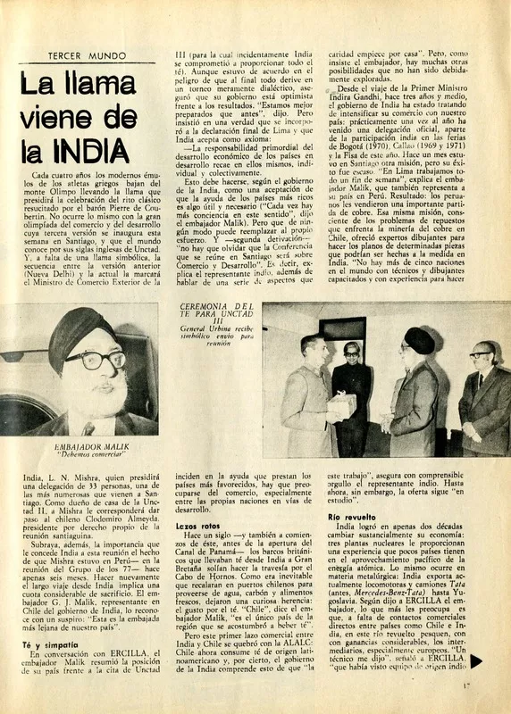 La llama viene de la INDIA Tercer mundo [artículo] : Abraham Santibáñez.