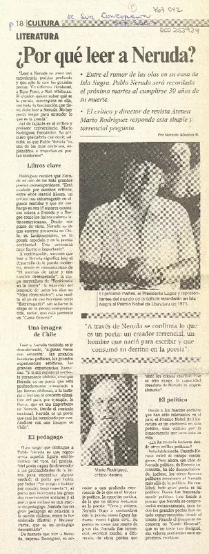¿Por qué leer a Neruda?  [artículo] Marcelo Sánchez R.