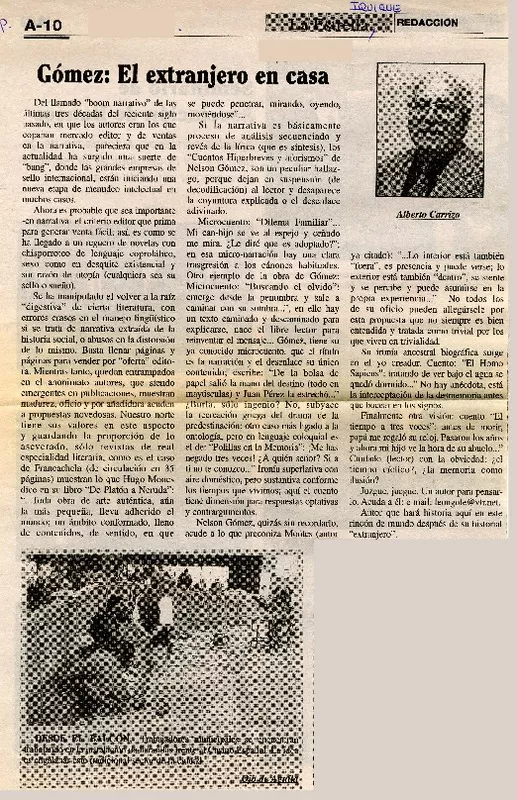 Gómez: el extranjero en casa  [artículo] Alberto Carrizo.