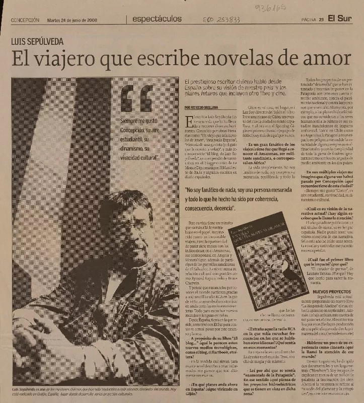 El viajero que escribe novelas de amor [entrevista] [artículo] : Patricio Orellana.