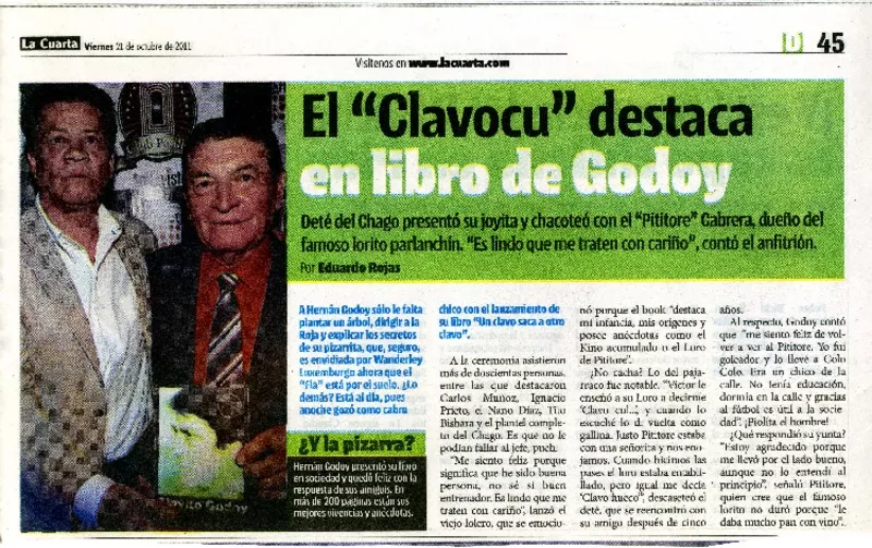El "clavocu" destaca en libro de Godoy  [artículo] Eduardo Rojas.