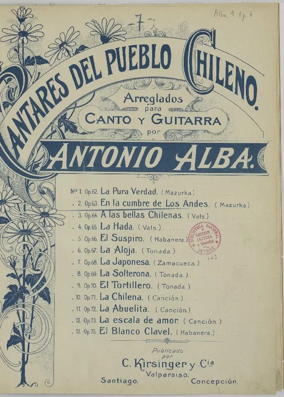 En la cumbre de Los Andes mazurka [para canto y guitarra] [música] arreglada por A. Alba.