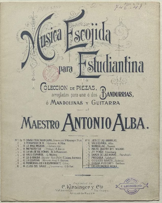 Sylvia la nymphe de Diane ; arreglada para una o dos bandurrias o mandolinas y guitarra [música] : Léo Delibes ; arreglada para estudiantina por Antonio Alba.
