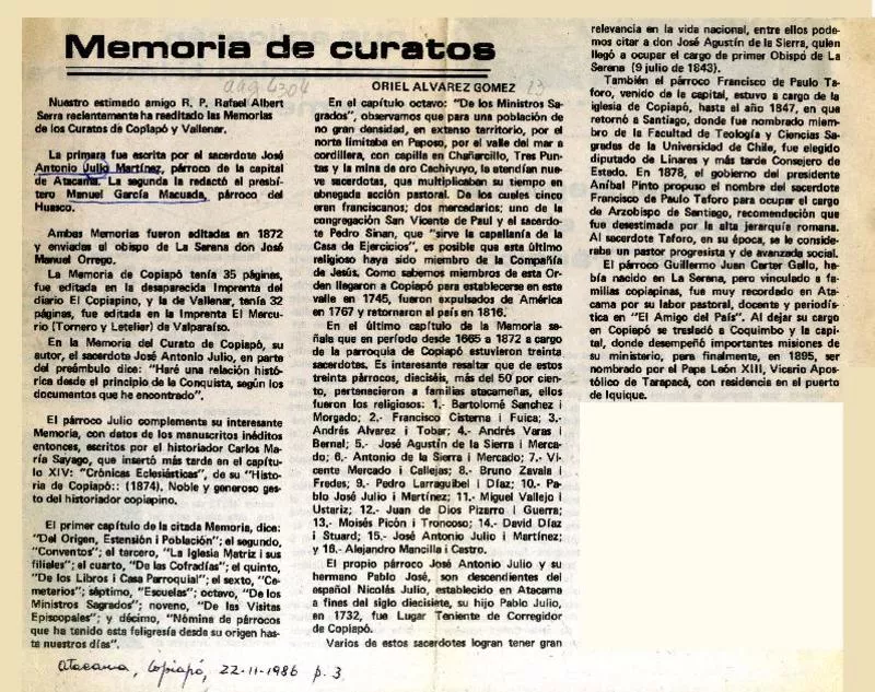 Memoria de curatos  [artículo] Oriel Alvarez G.