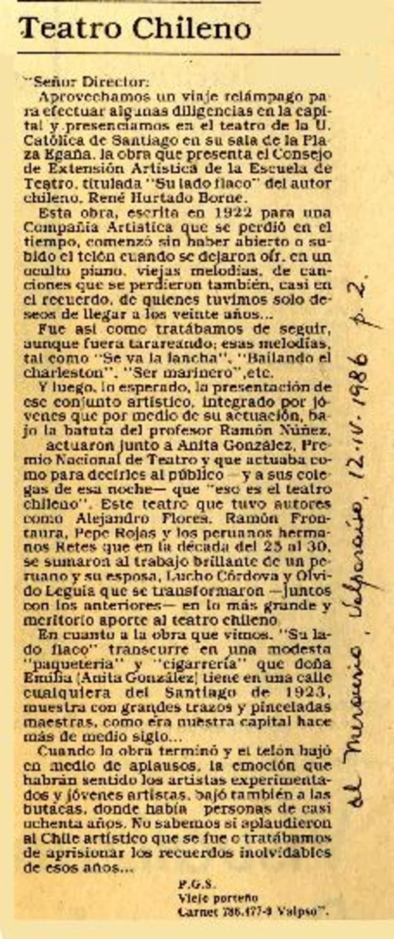 Teatro chileno  [artículo] P. G. S.