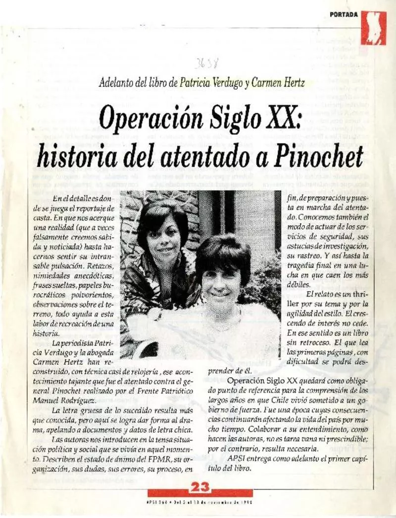 Operación Siglo XX, historia del antentado a Pinochet  [artículo].