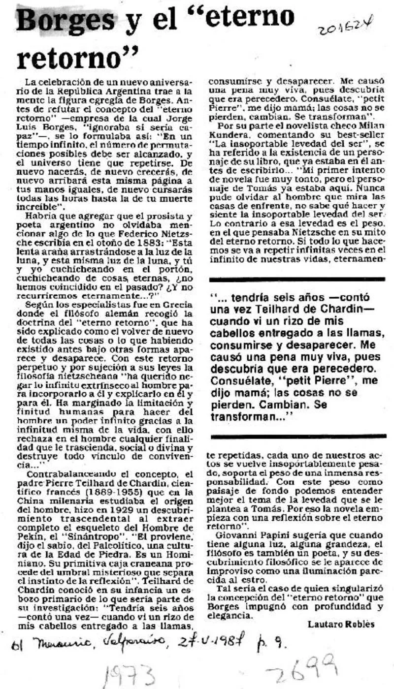 Borges y el "eterno retorno"  [artículo] Lautaro Robles.