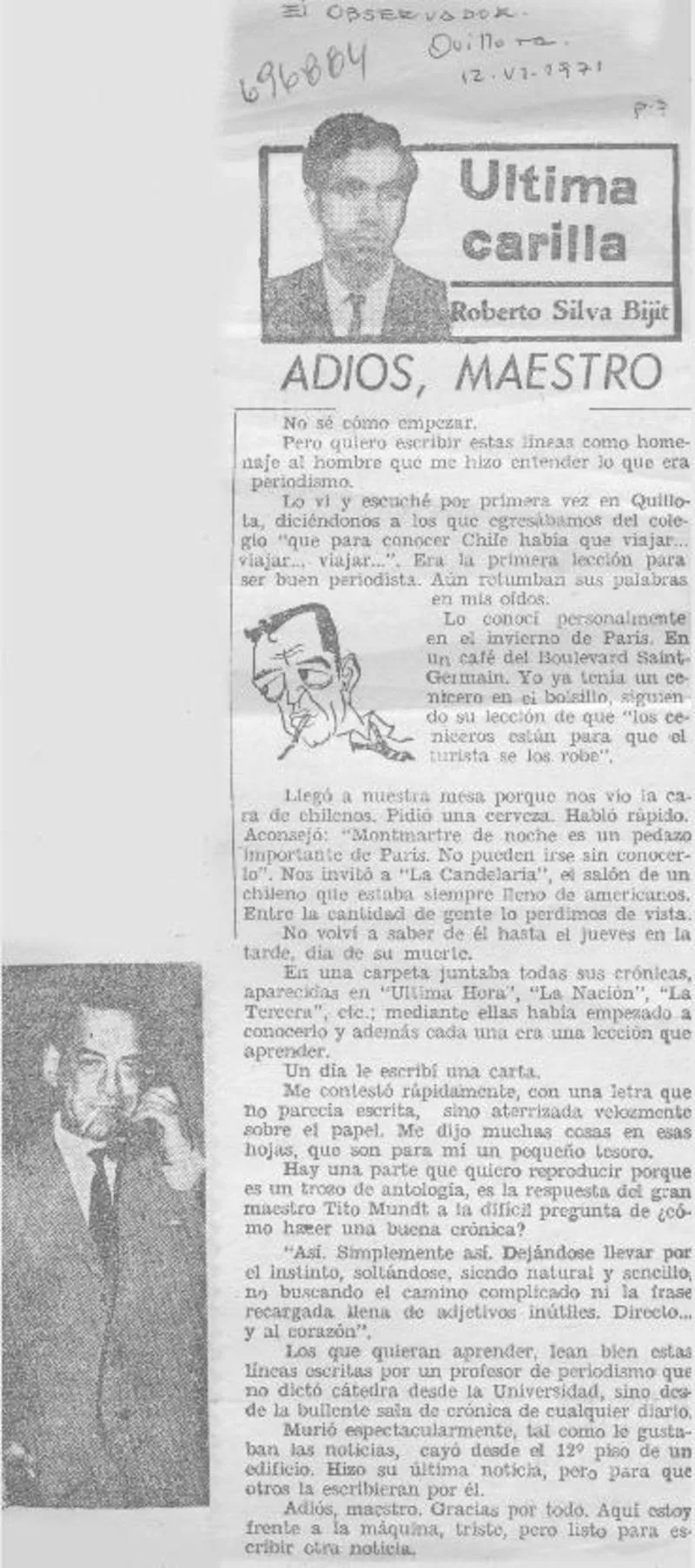 Adios, maestro  [artículo] Roberto Silva Bijit.