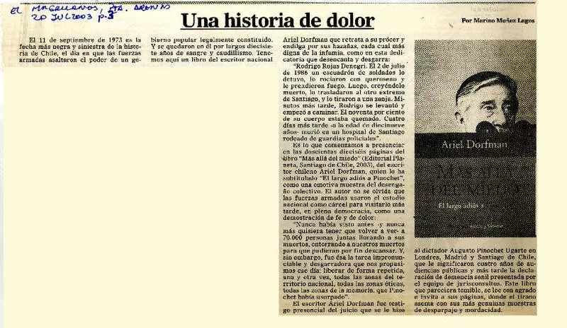 Una historia de dolor  [artículo] Marino Muñoz Lagos.