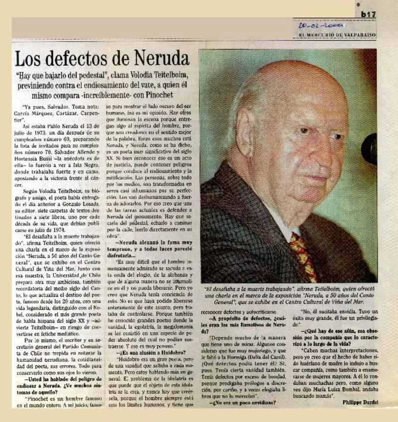 Los defectos de Neruda : [entrevistas] [artículo] Philippe Dardel.