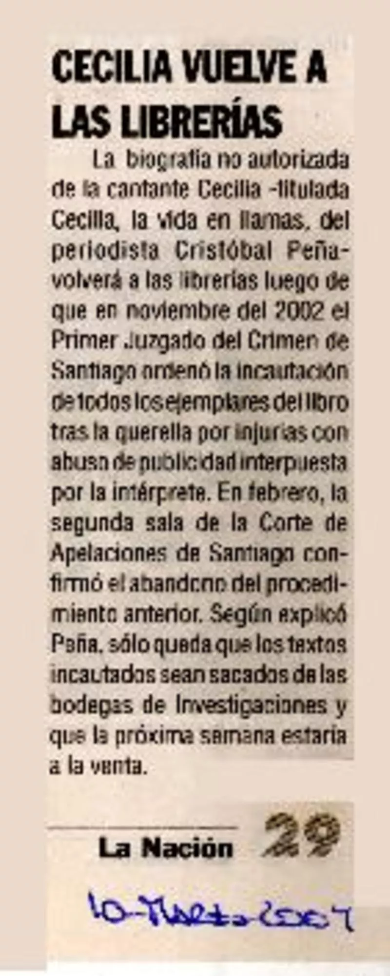 Cecilia vuelve a las librerías  [artículo]