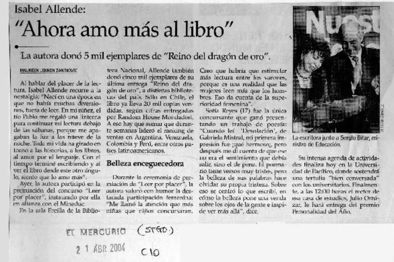 "Ahora amo más al libro"  [artículo] Maureen Lennon Zaninovic.