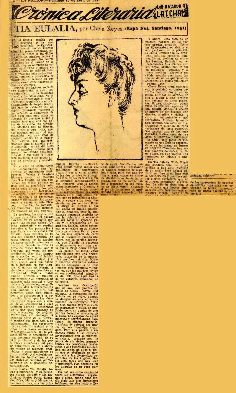 Tía Eulalia, por Chela Reyes  [artículo] Ricardo A. Latcham.