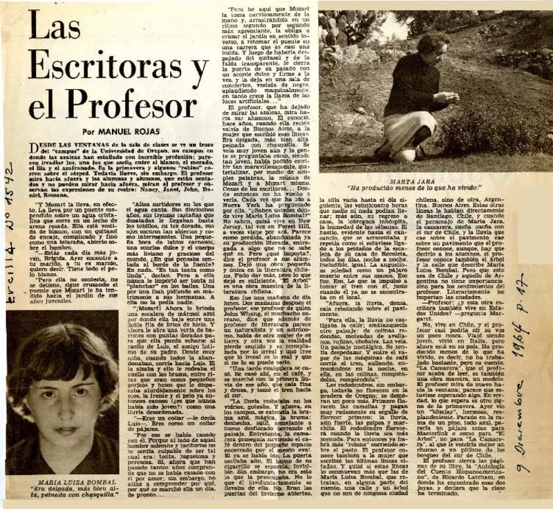 Las escritoras y el profesor  [artículo] Manuel Rojas.