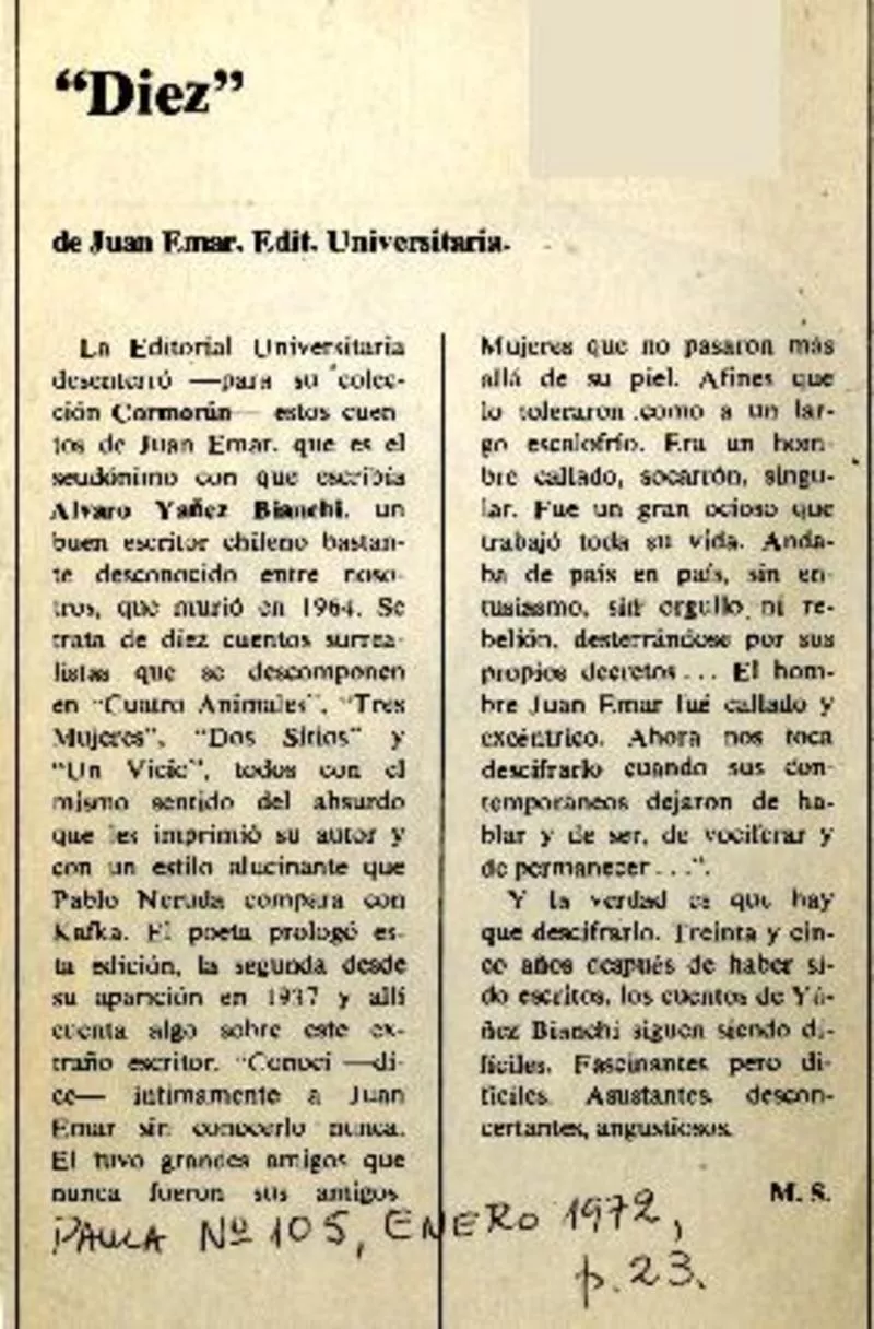 Diez"  [artículo] M. S.