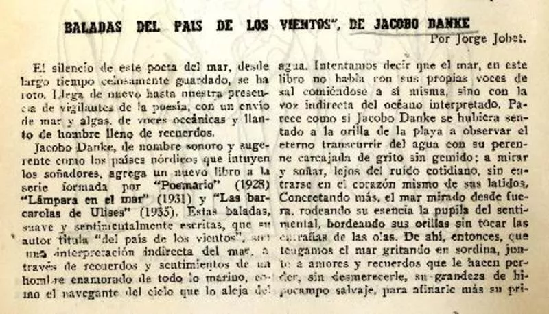Baladas del país de los vientos", de Jacobo Danke  [artículo] Jorge Jobet.