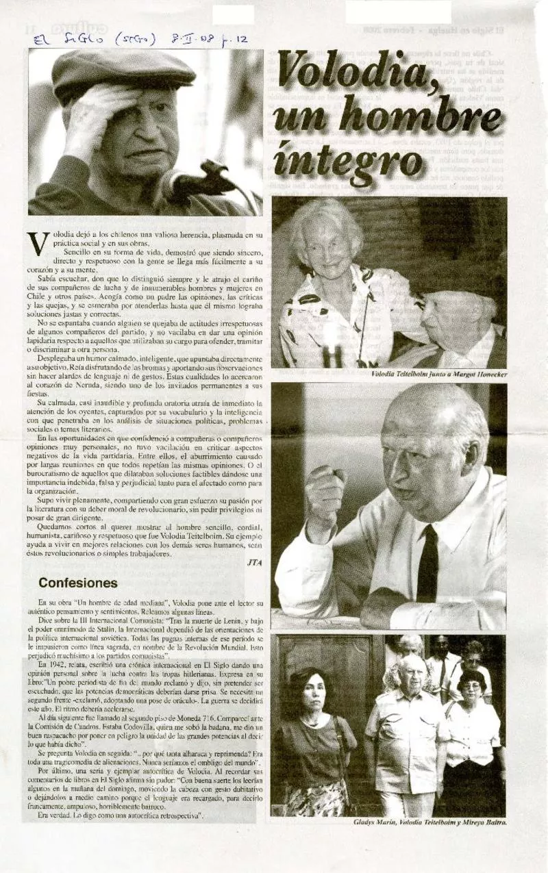 Volodia, un hombre íntegro  [artículo] J. T. A.