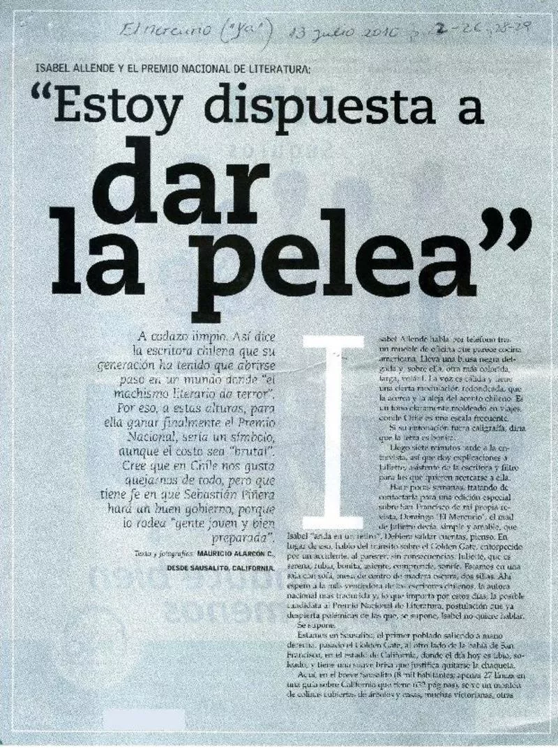 "Estoy dispuesta a dar la pelea" (entrevista)  [artículo] Mauricio Alarcón C.