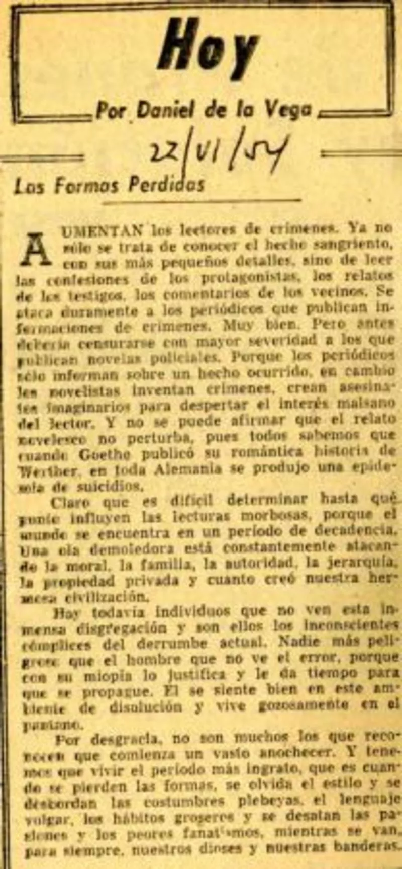 Las formas perdidas  [artículo] Daniel de la Vega