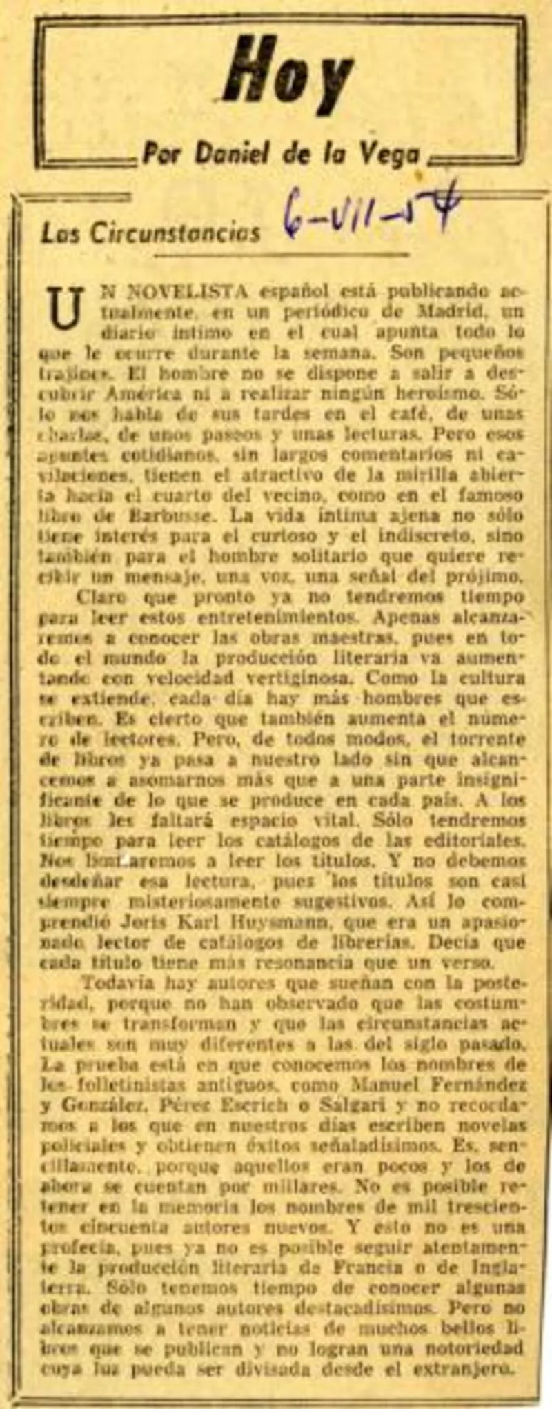 Las circunstancias  [artículo] Daniel de la Vega