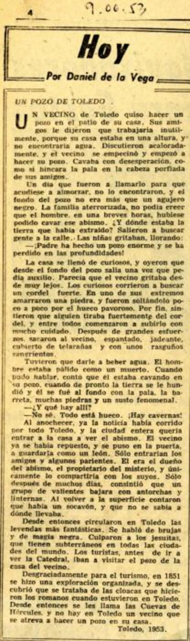 Un pozo de Toledo  [artículo] Daniel de la Vega