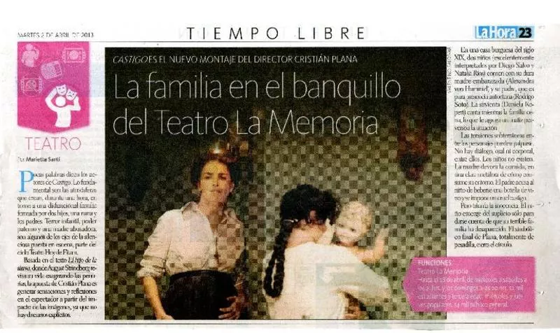 La familia en el banquillo del Teatro La Memoria  [artículo] Marietta Santí.