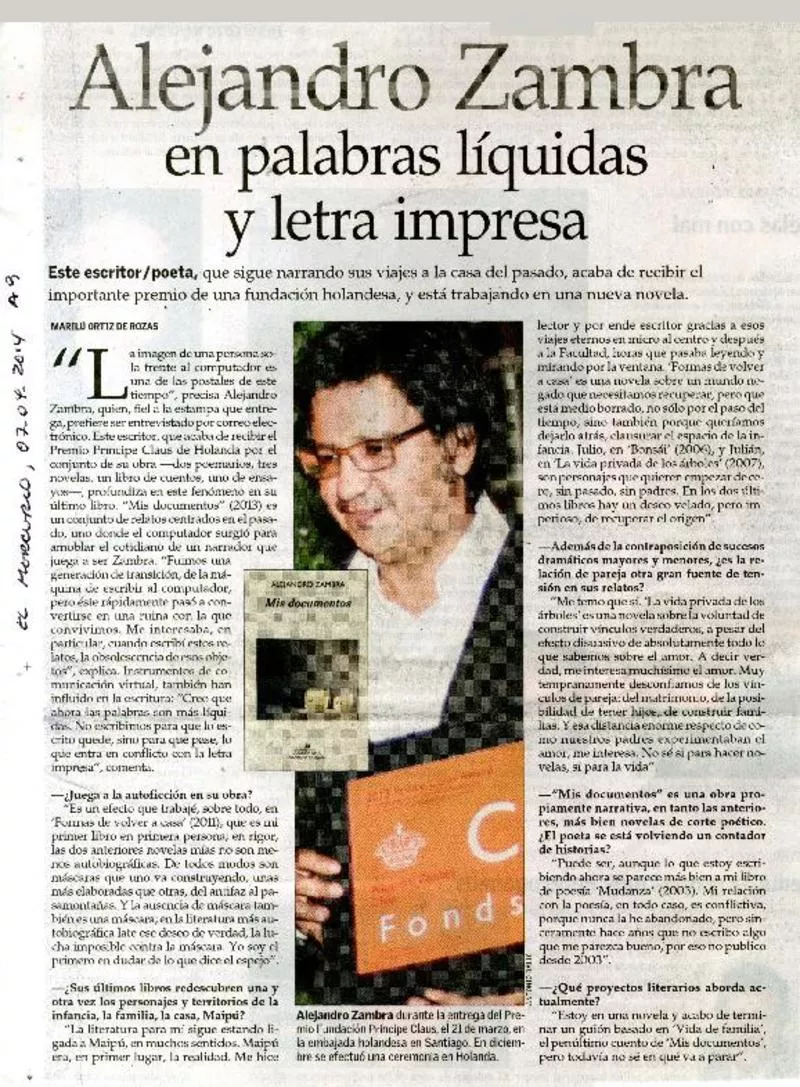 Alejandro Zambra en palabras y letra impresa  [artículo] Marlú Ortiz de Rozas