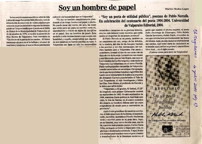 Soy un hombre de papel  [artículo] Mario Muñoz Lagos.