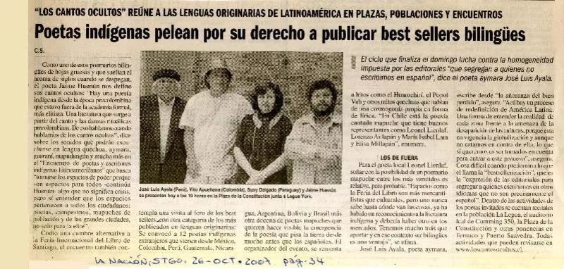 Poetas indígenas pelean por su derecho a publicar best sellers bilingües  [artículo] C.S.