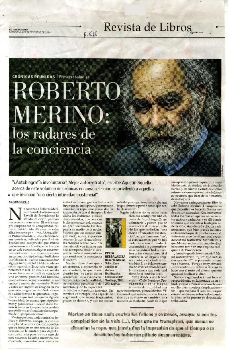 Roberto Merino: los radares de la conciencia  [artículo] Agustín Squella