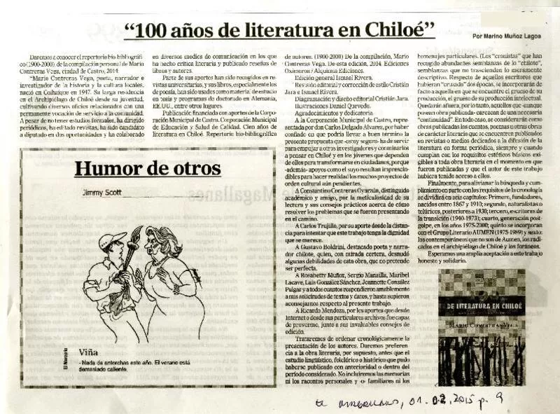 100 años de literatura en Chiloé  [artículo] Marino Muñoz Lagos