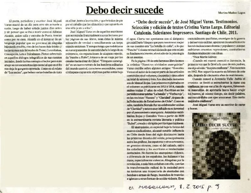 Debo decir sucede  [artículo] Marino Muñoz Lagos