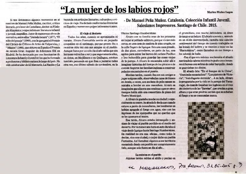 "La mujer de los labios rojos"  [artículo] Marino Muñoz Lagos.