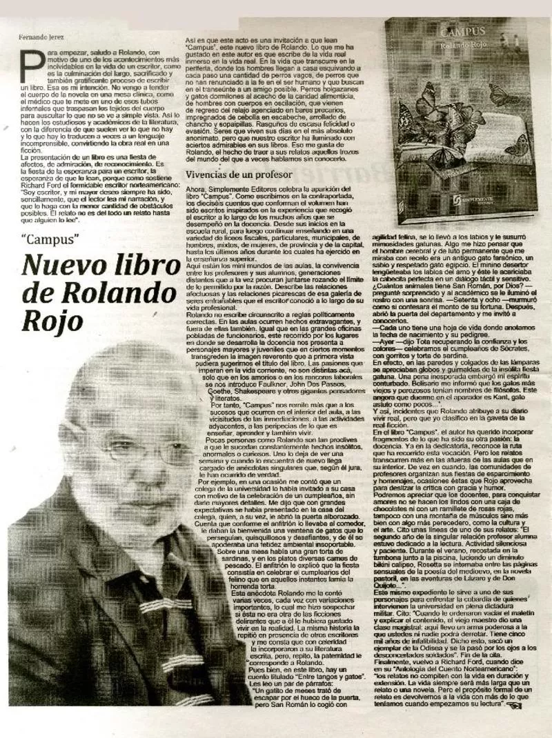 Nuevo libro de Rolando Rojo  [artículo] Fernando Jerez.
