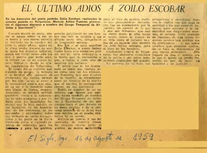 El último adiós a Zoilo Escobar.  [artículo]