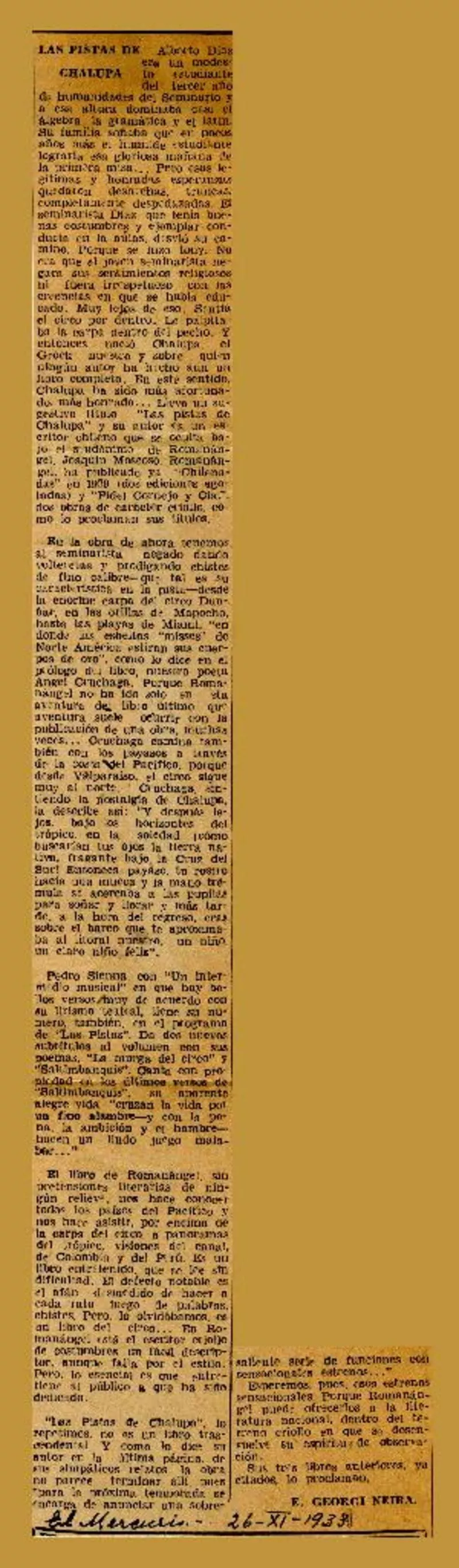 Las pistas de Chalupa  [artículo] E. Georgi Neira.