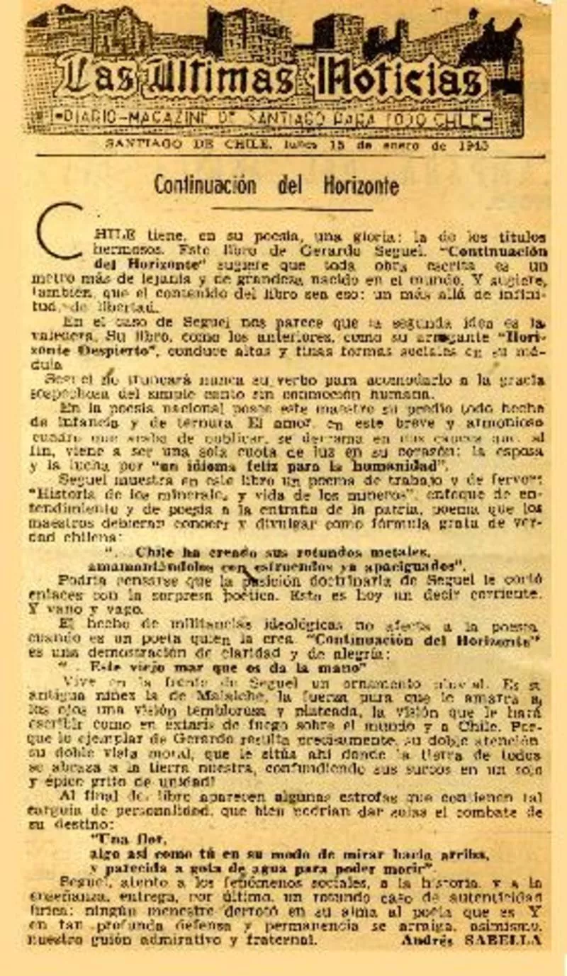 Continuación del horizonte  [artículo] Andrés Sabella.