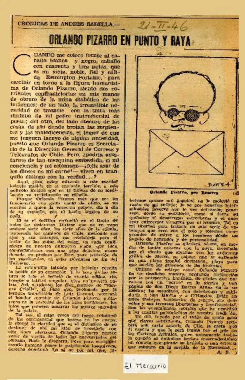 Orlando Pizarro en punto y raya  [artículo] Andrés Sabella.