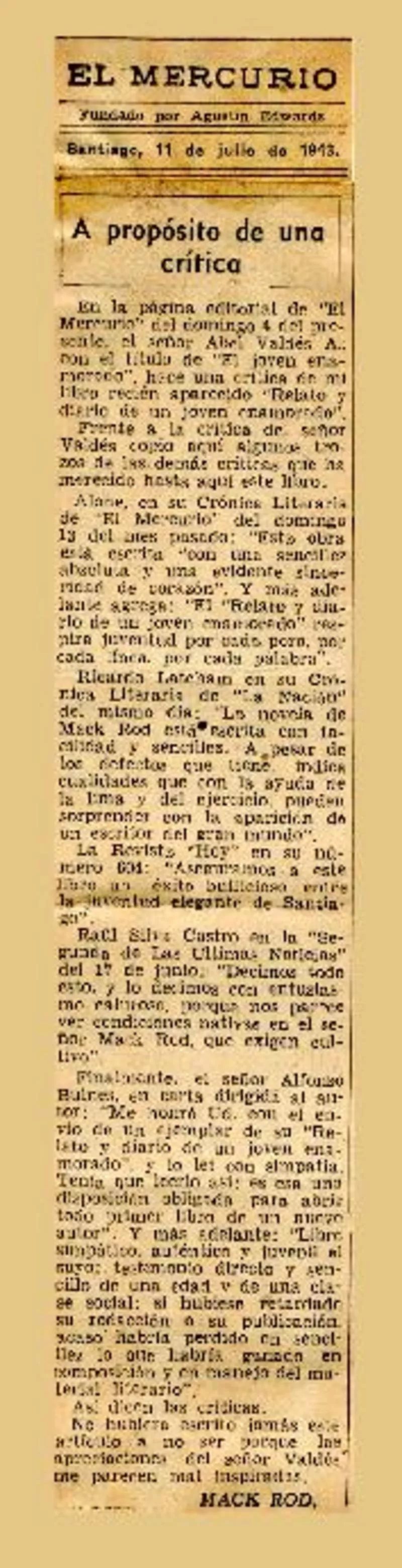 A propósito de una critica  [artículo] Mack Rod.