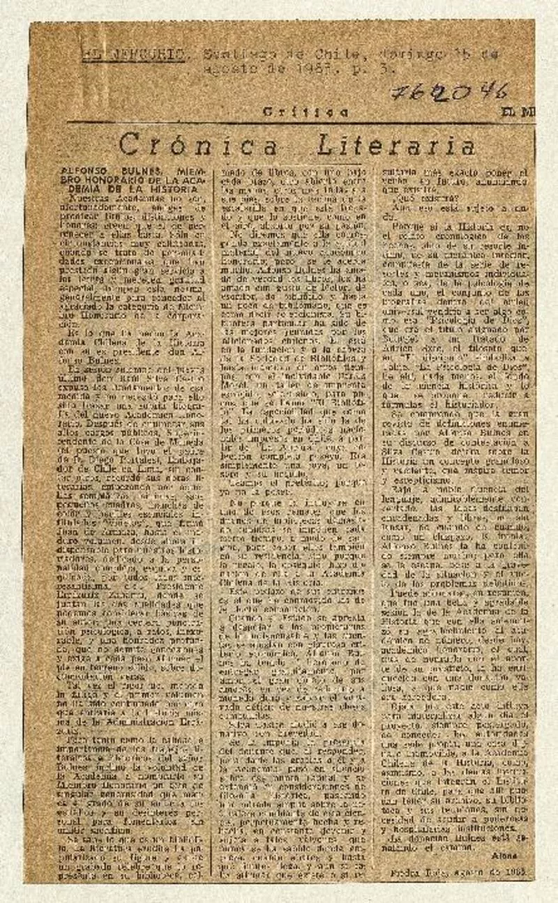 Alfonso Bulnes, miembro honorario de la Academia de la Historia  [artículo] Alone.