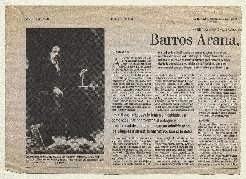 Barros Arana, el hombre que dudaba  [artículo] Cristóbal Peña