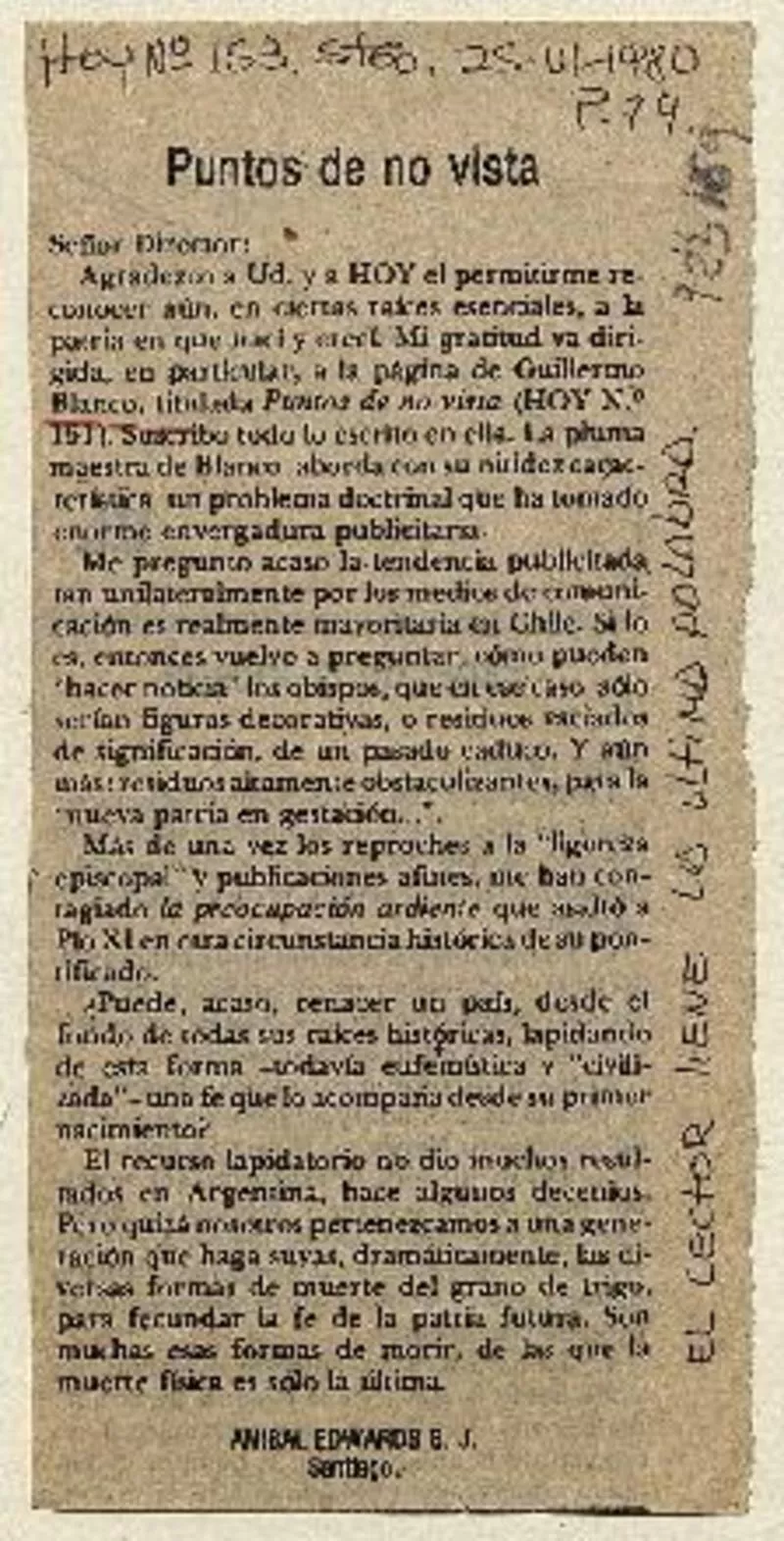 Puntos de no vista  [artículo] Aníbal Edwards.